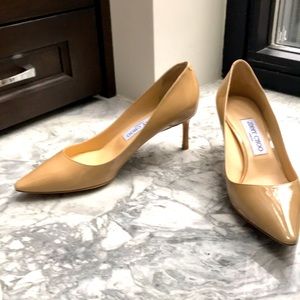 Jimmy Choo Romy Nude Patent Leather Heels.  NWT!
